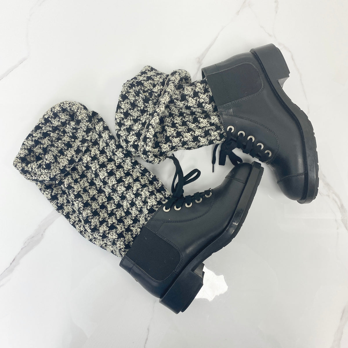 Chanel Tweed Lace-Up Chain Detail Boots - Size 37 - photo 1