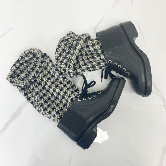 Chanel Tweed Lace-Up Chain Detail Boots - Size 37 - photo 1