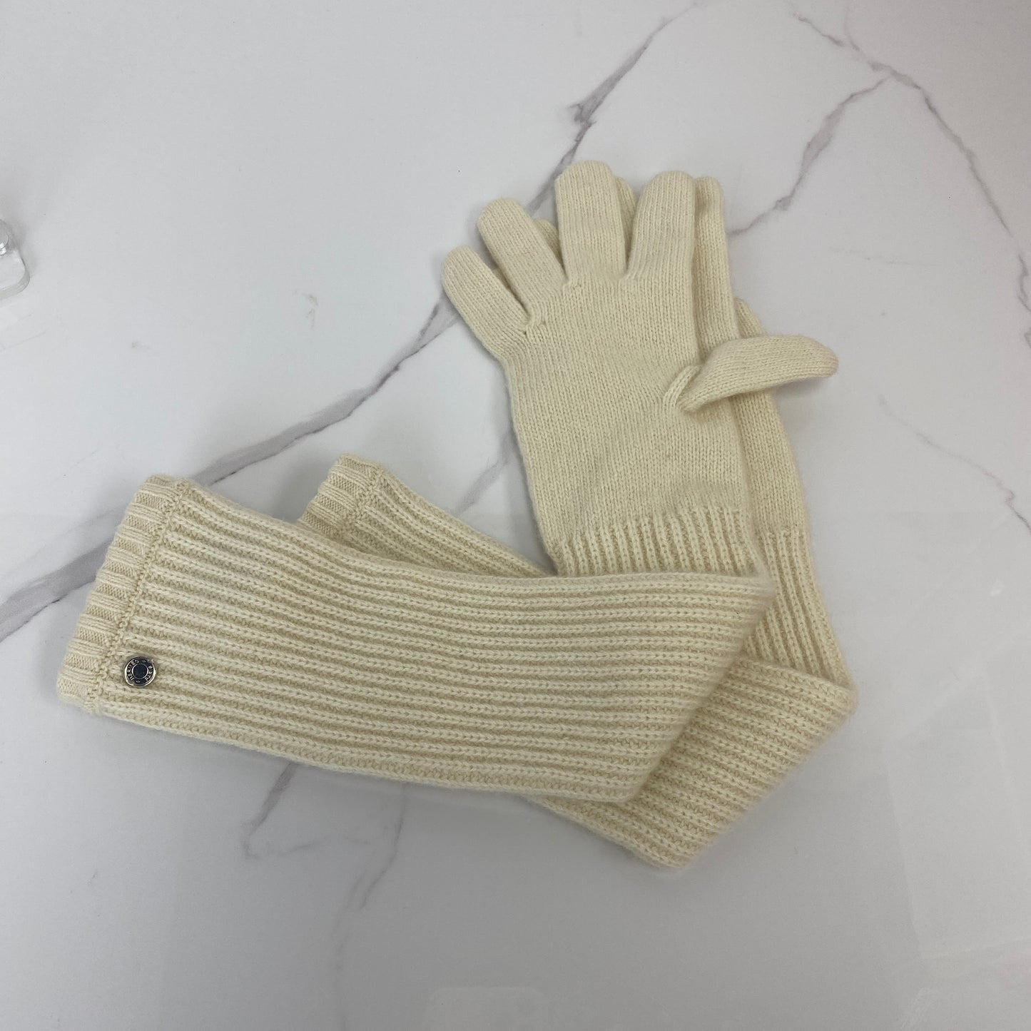 Hermès Cashmere Long Gloves, natural cashmere, palladium detail — detail view 2