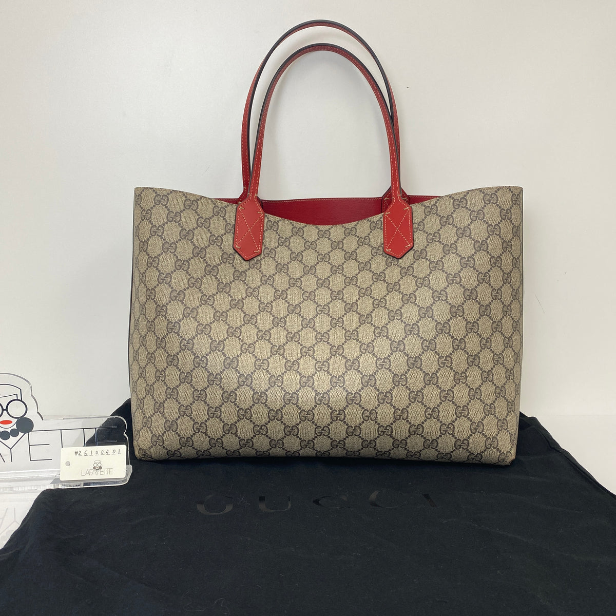 Gucci GG Supreme Monogram Reversible Tote Beige Red, Beige / Red GG Supreme Canvas — detail view 1