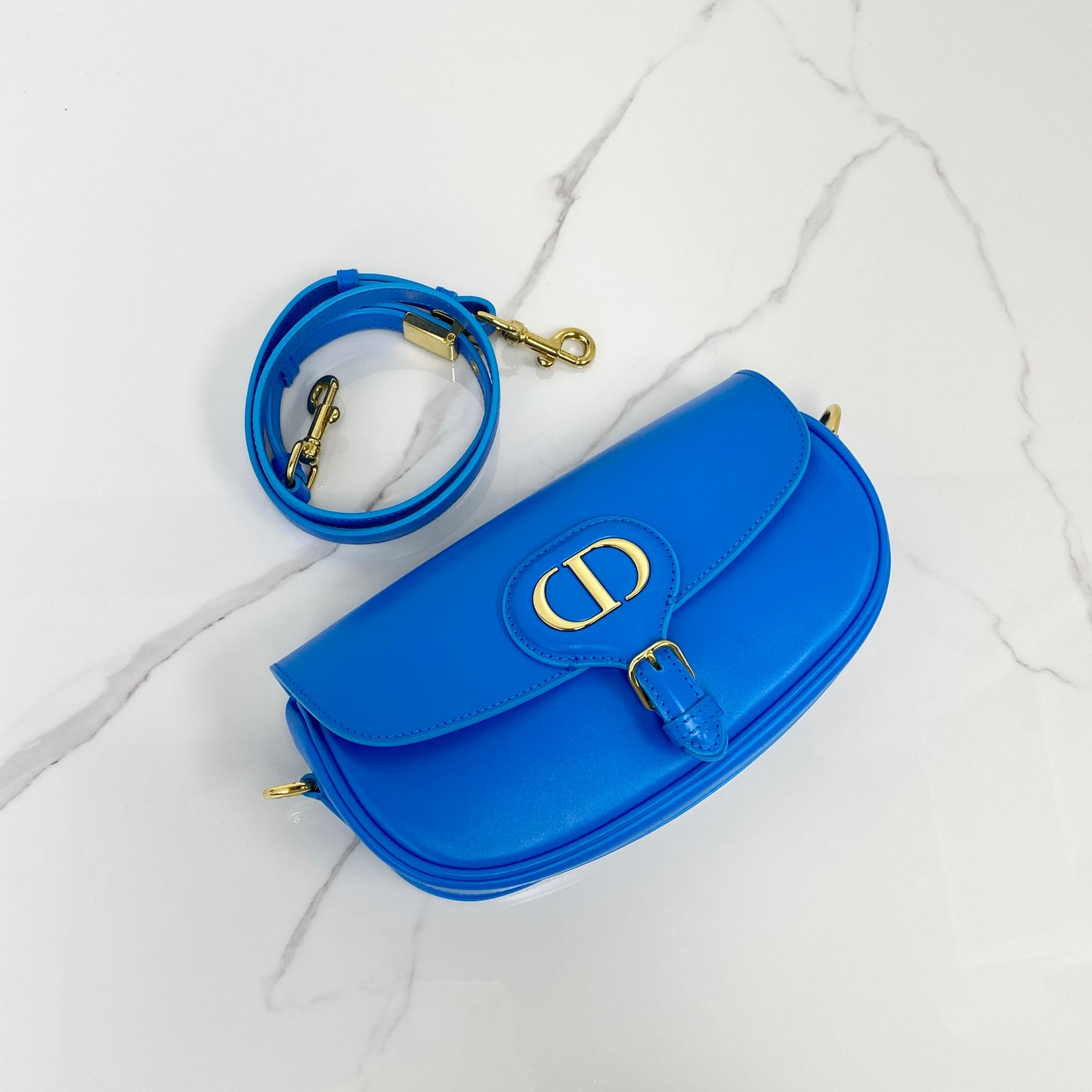 Christian Dior Bobby East-West Bag in blue calfskin with gold-tone hardware