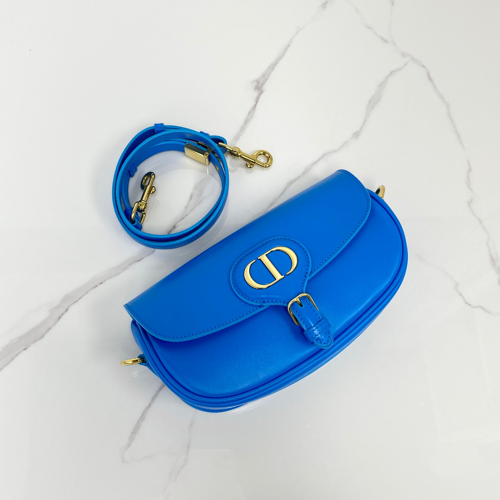 Christian Dior Bobby East-West Bag in blue calfskin with gold-tone hardware