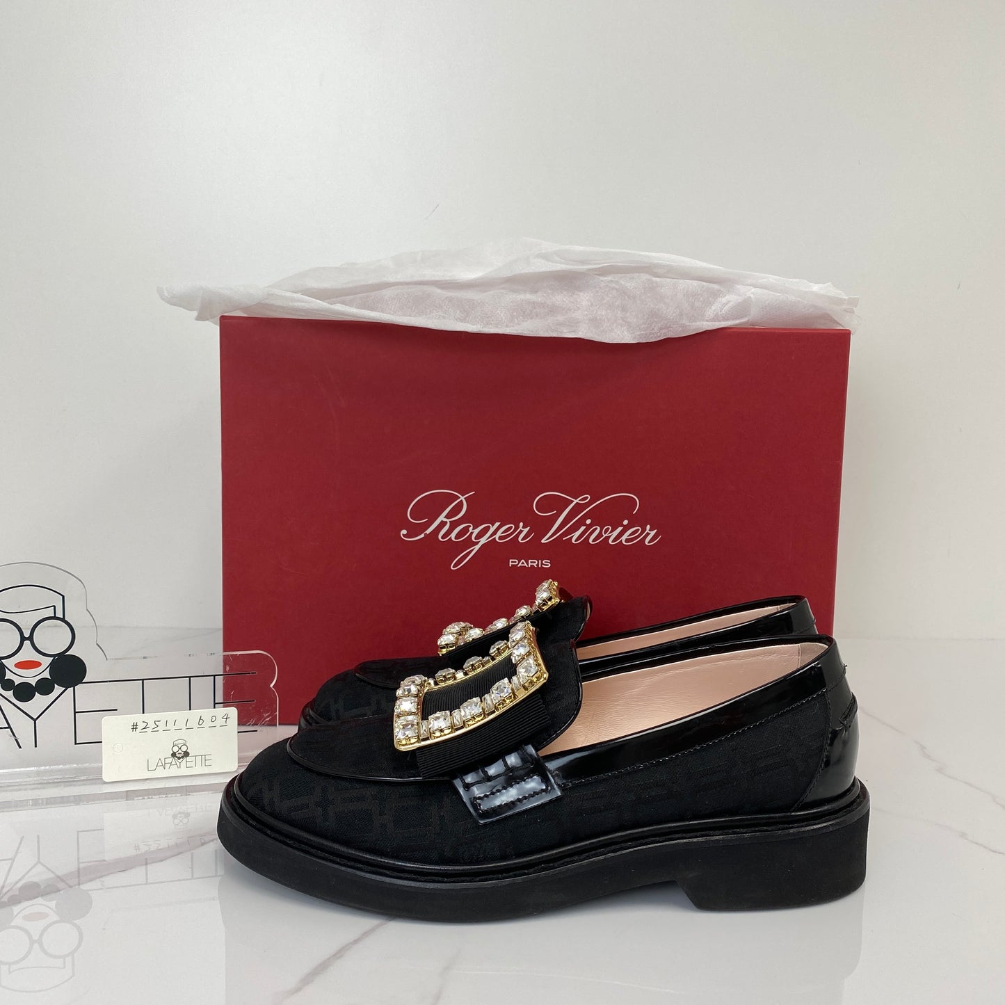 Roger Vivier Rangers Loafers, black canvas, gold-tone buckle — detail view 1