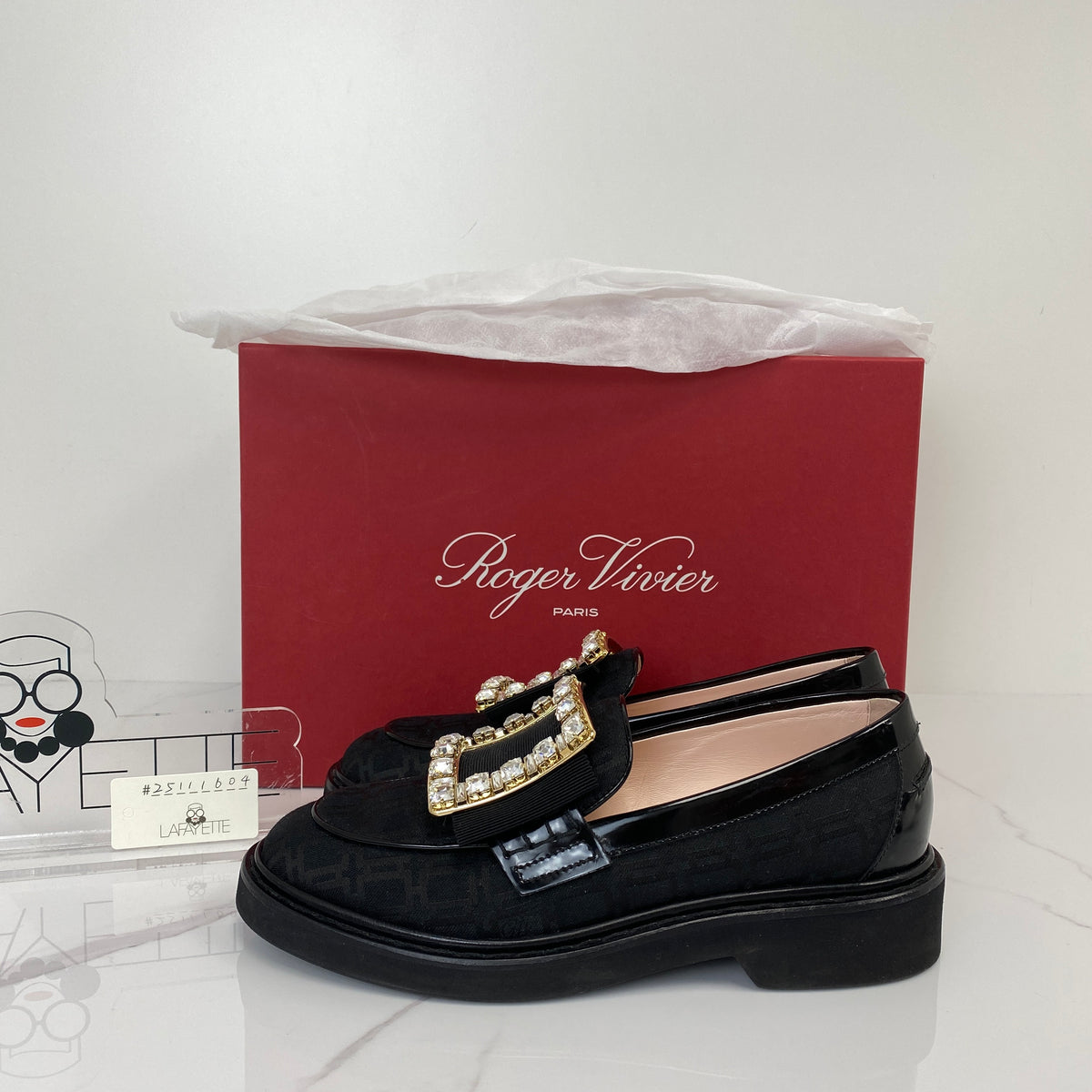 Roger Vivier Rangers Loafers, black canvas, gold-tone buckle — detail view 1