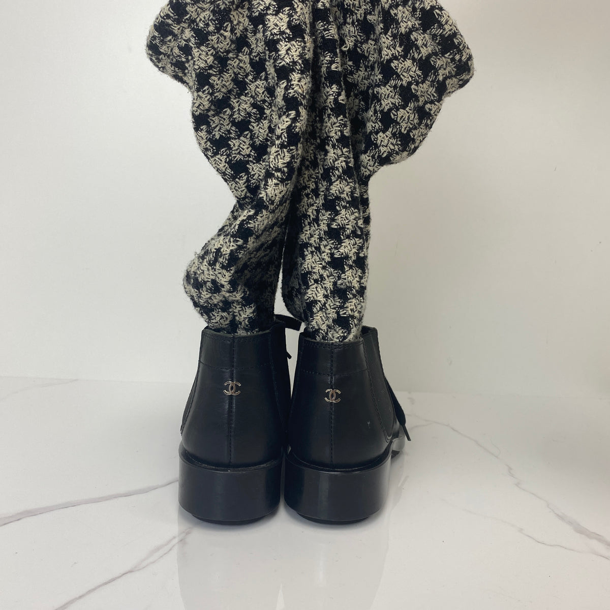 Chanel Tweed Lace-Up Chain Detail Boots - Size 37 - photo 2
