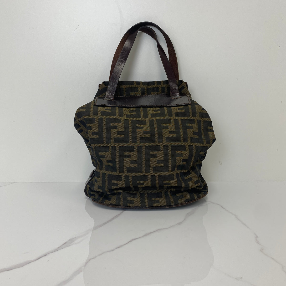 Fendi Zucca FF Vintage Bucket Bag, brown Zucca FF canvas, silver-tone hardware — detail view 3