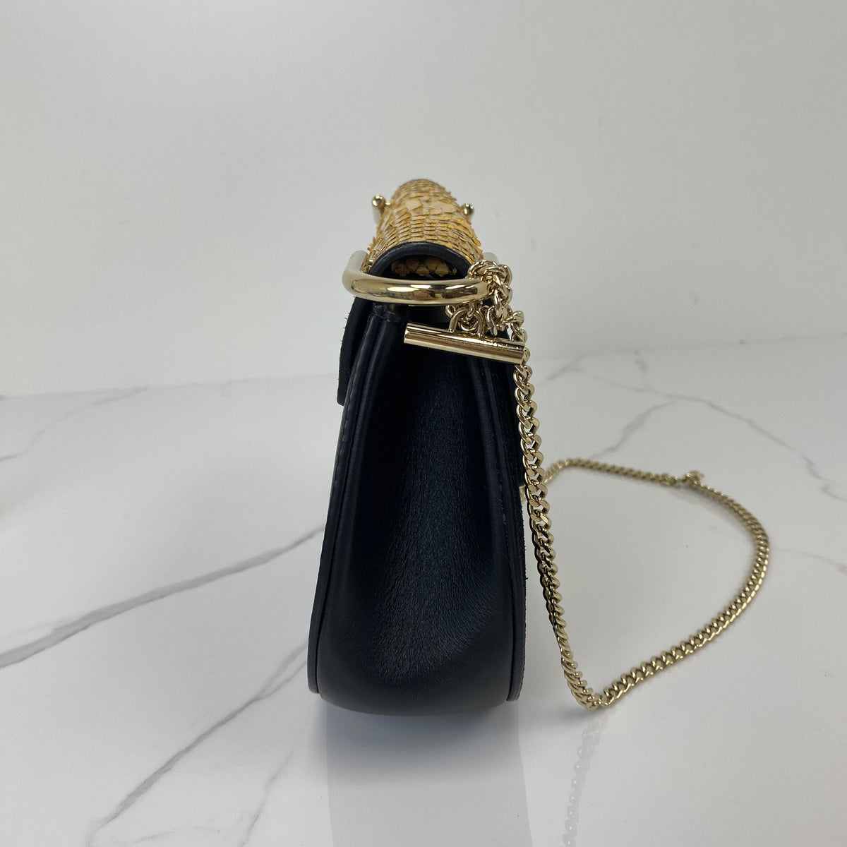 Chloé Mini Drew Bag, black suede, gold-tone hardware — detail view 3
