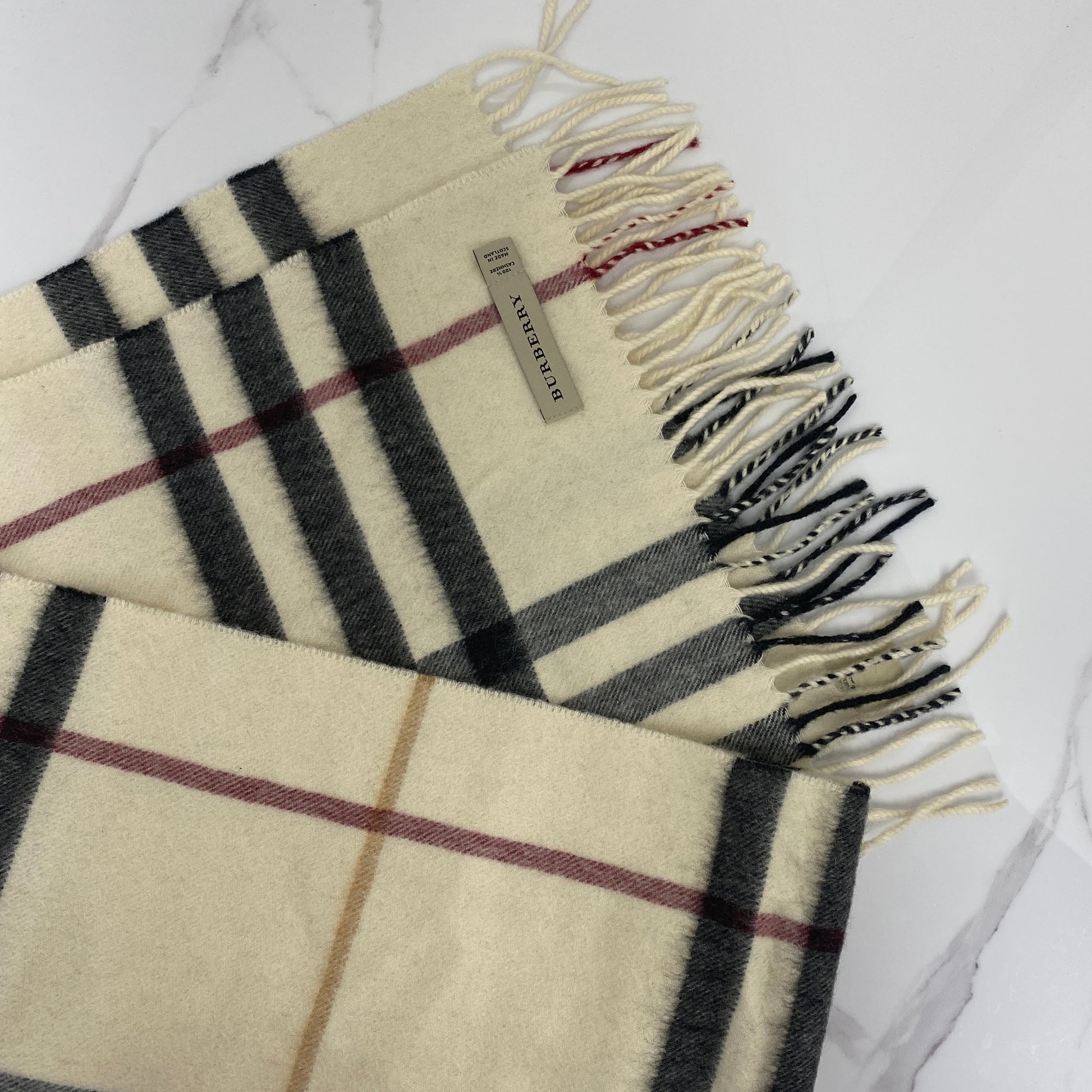 Burberry Check Cashmere Scarf, stone check cashmere — detail view 5
