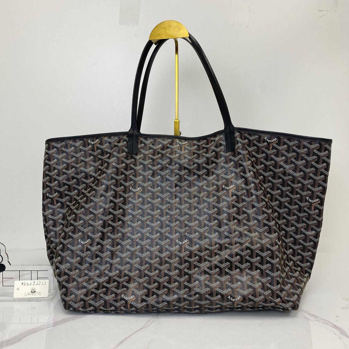 Goyard Saint Louis GM Black, Black Goyardine Canvas and Chevroches Calfskin, Silver Tone — detail view 1