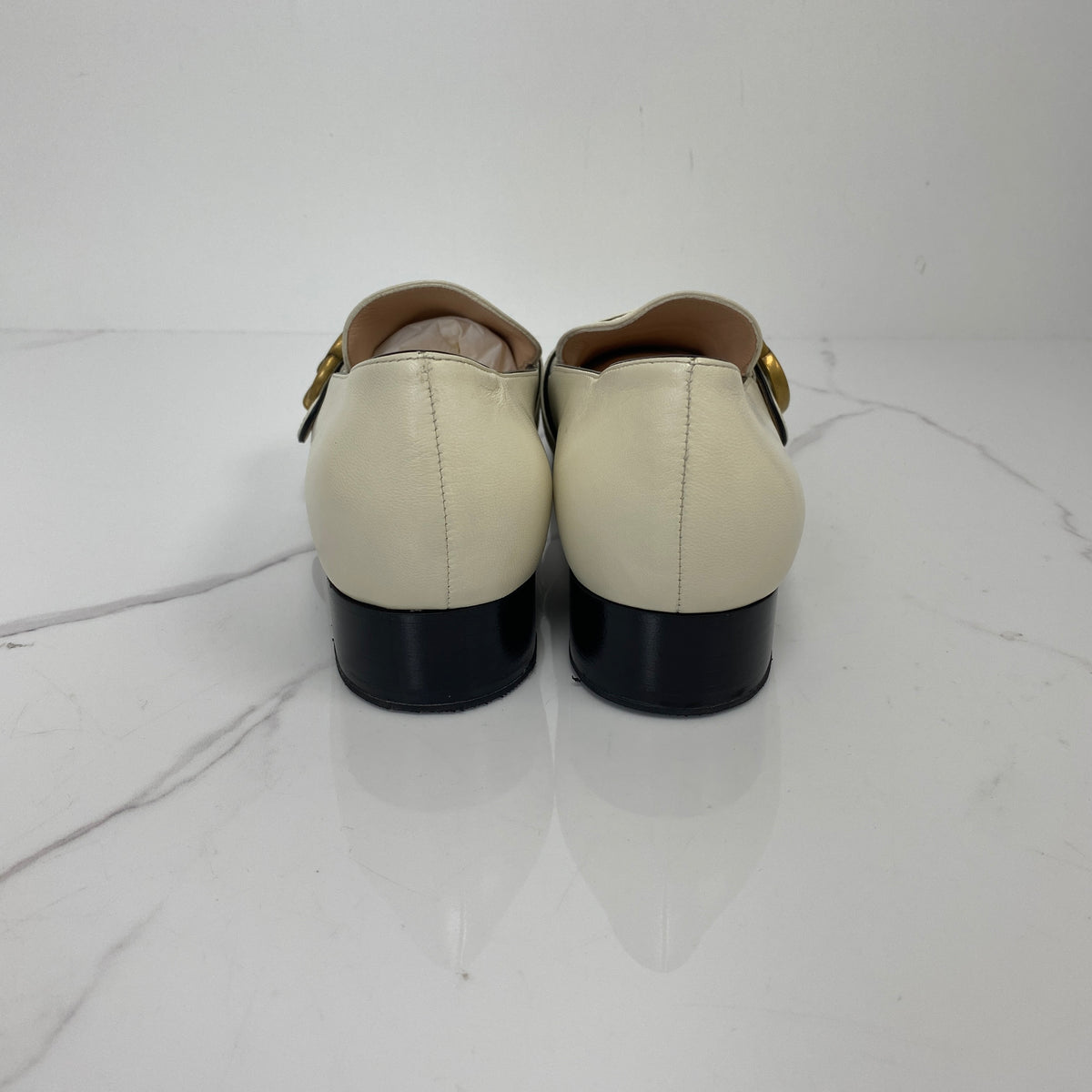 Gucci Double G Loafers White, White Leather, Gold Tone — detail view 3