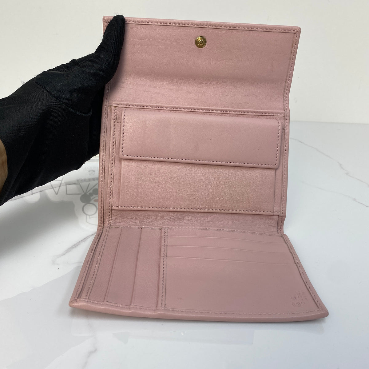Gucci Wallet, pink calfskin, antique silver-tone hardware — detail view 6