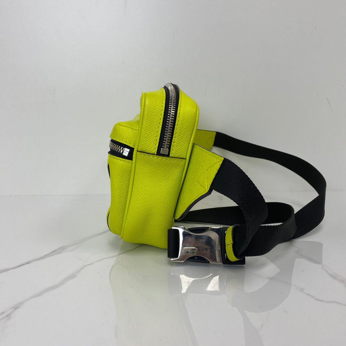 Louis Vuitton Outdoor Bumbag Monogram Taigarama Neon Yellow, Neon Yellow Monogram Coated Canvas and Taiga Leather, Silver Tone — detail view 2