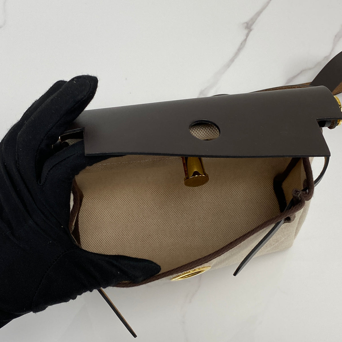Hermès Mini Herbag, Ebene canvas and Swift calfskin, gold hardware — detail view 5