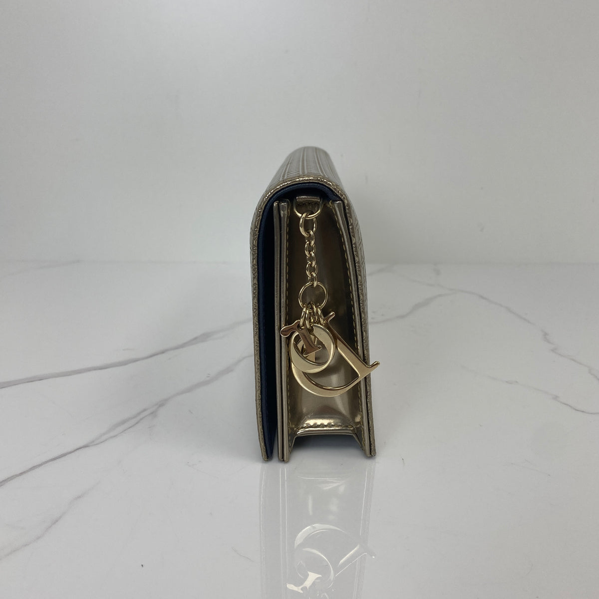 Christian Dior Micro Cannage Clutch, metallic gold patent leather, Micro Cannage — detail view 3