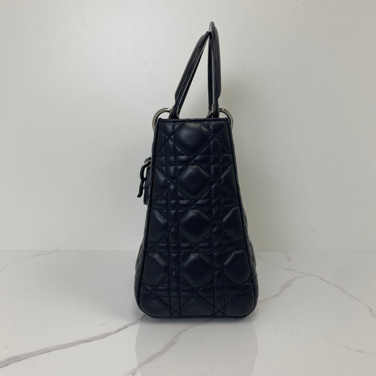 Christian Dior Medium Lady Dior, black Cannage lambskin, So Black hardware — detail view 2