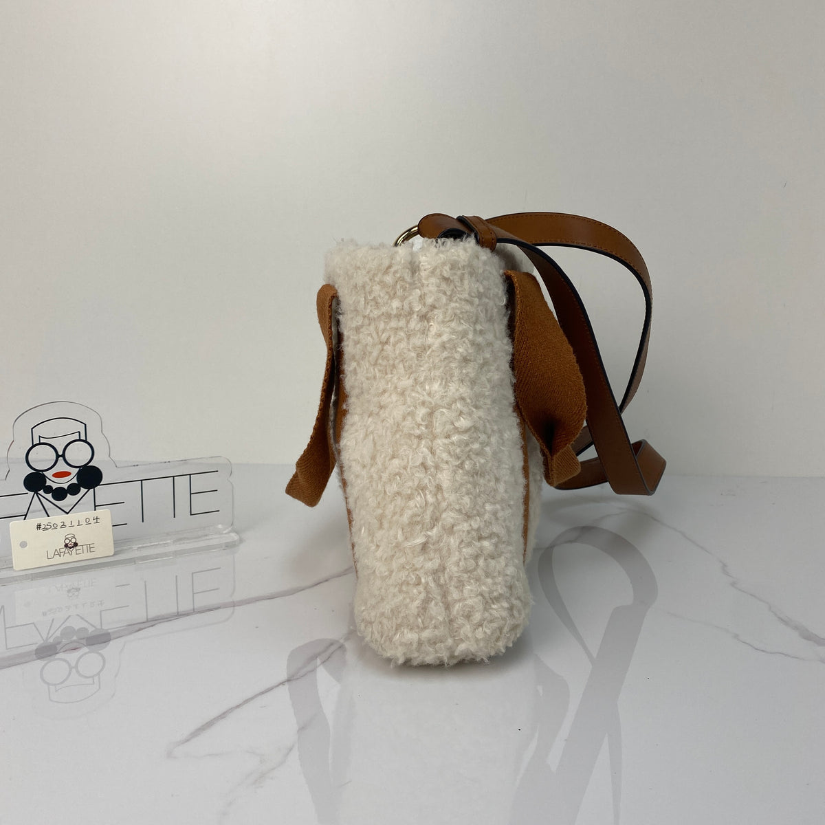 Chloé Shearling Shoulder Bag, beige shearling, gold-tone hardware — detail view 3
