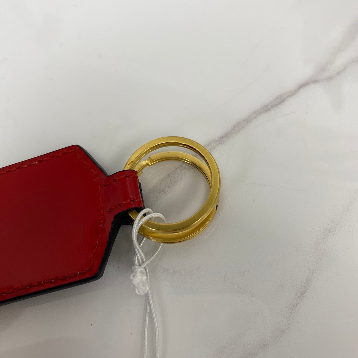 Thom Browne Key Ring, blue, white and red caviar calfskin, gold-tone ring — detail view 5