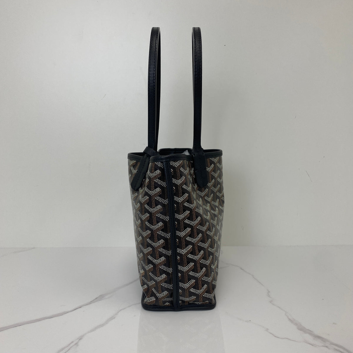 Goyard Mini Anjou, black and brown Goyardine canvas, silver-tone hardware — detail view 2