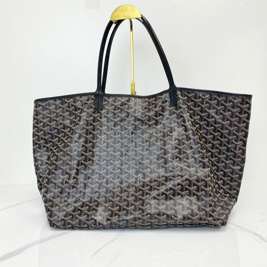 Goyard Saint Louis GM Black, Black Goyardine Canvas and Chevroches Calfskin, Silver Tone — front view