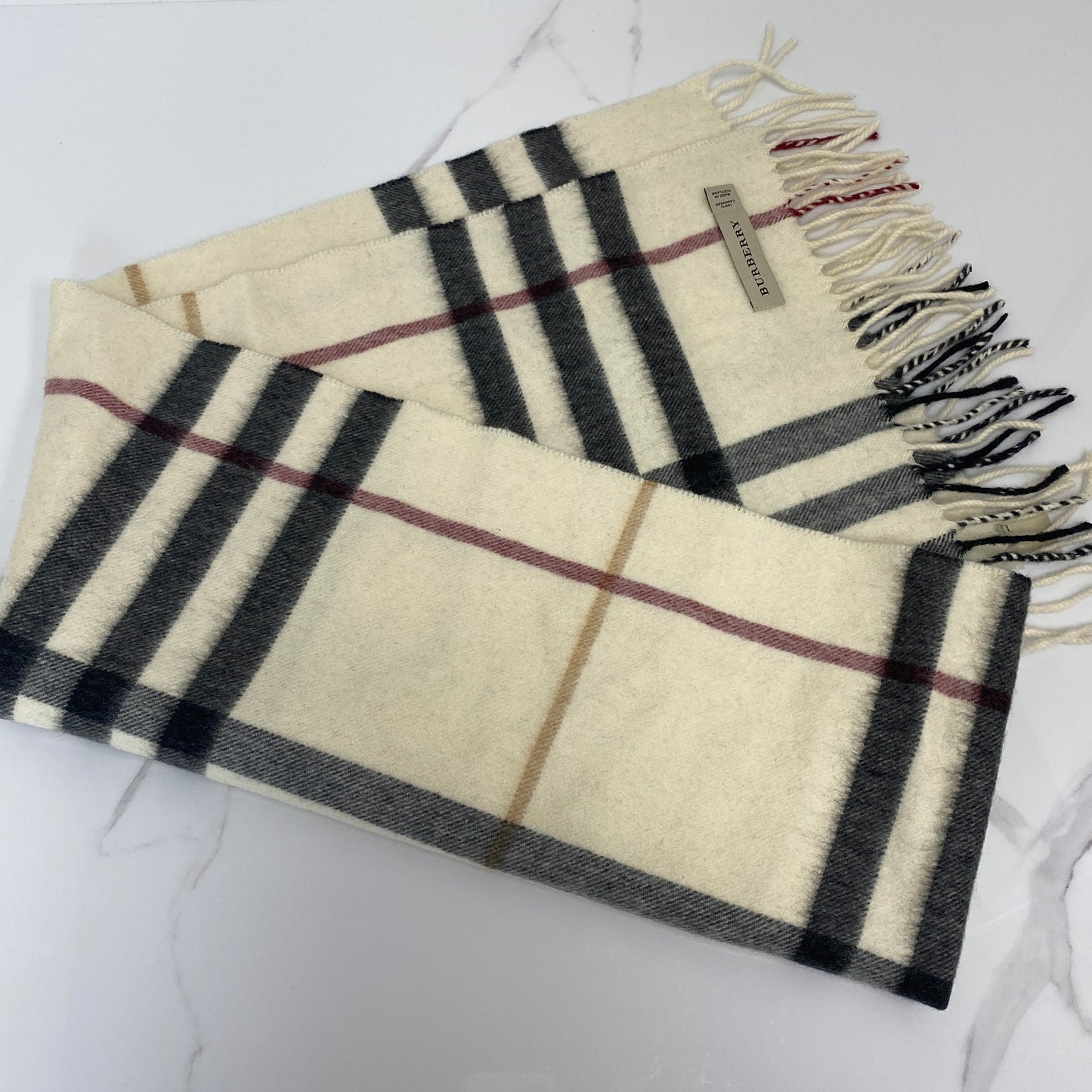 Burberry Check Cashmere Scarf, stone check cashmere — detail view 4