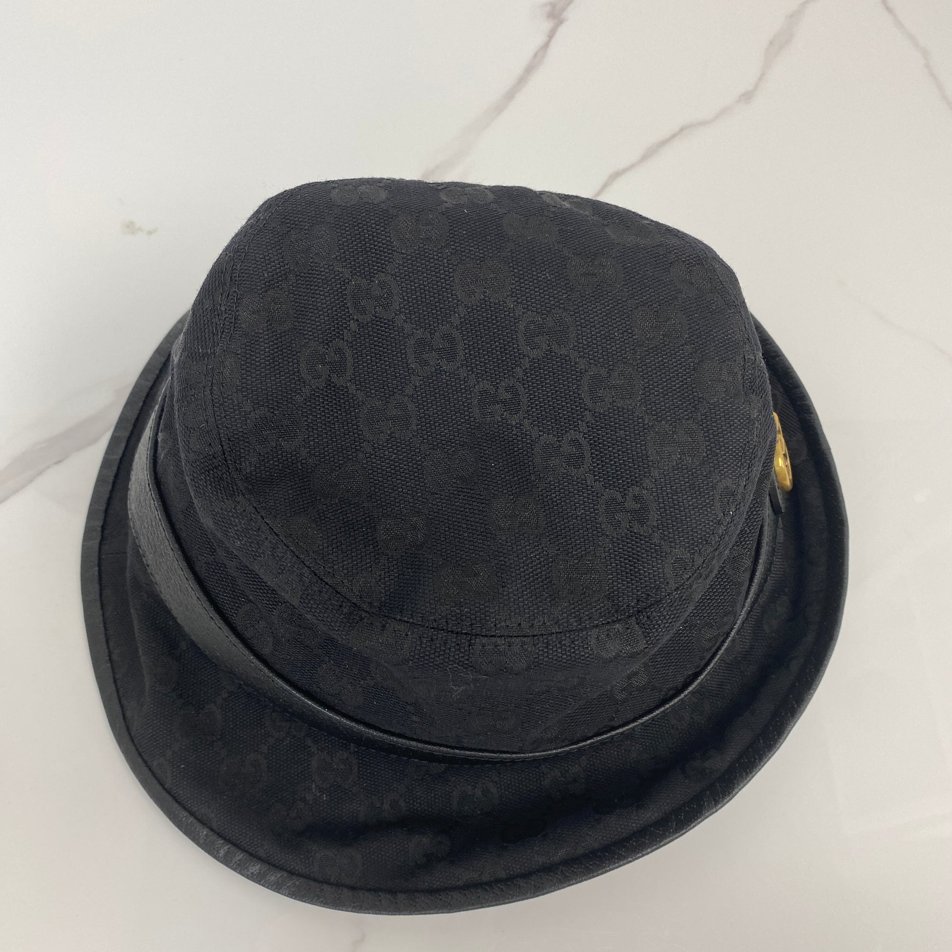 Gucci GG Canvas Bucket Hat, black GG monogram canvas — detail view 4
