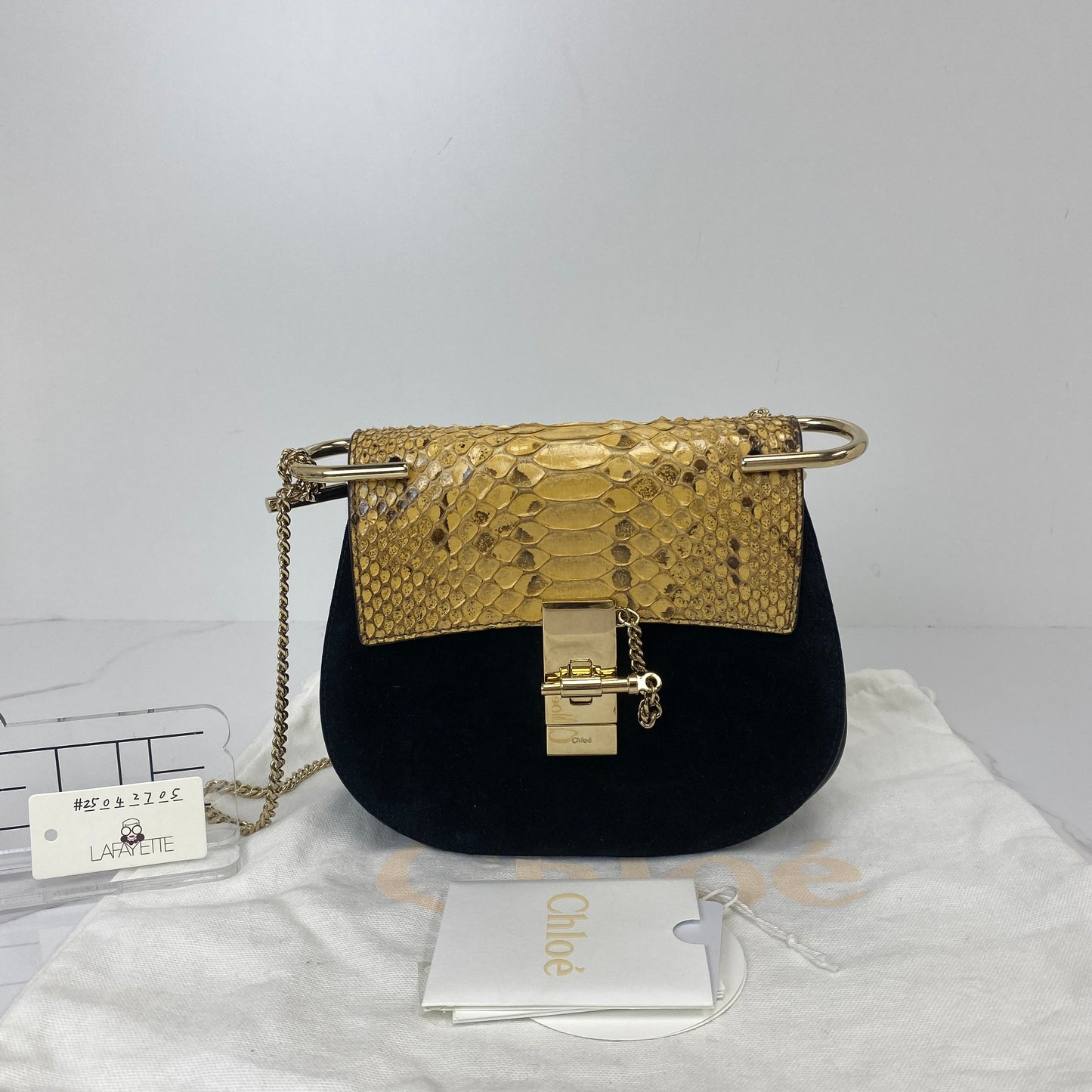 Chloé Mini Drew Bag, black suede, gold-tone hardware — detail view 1