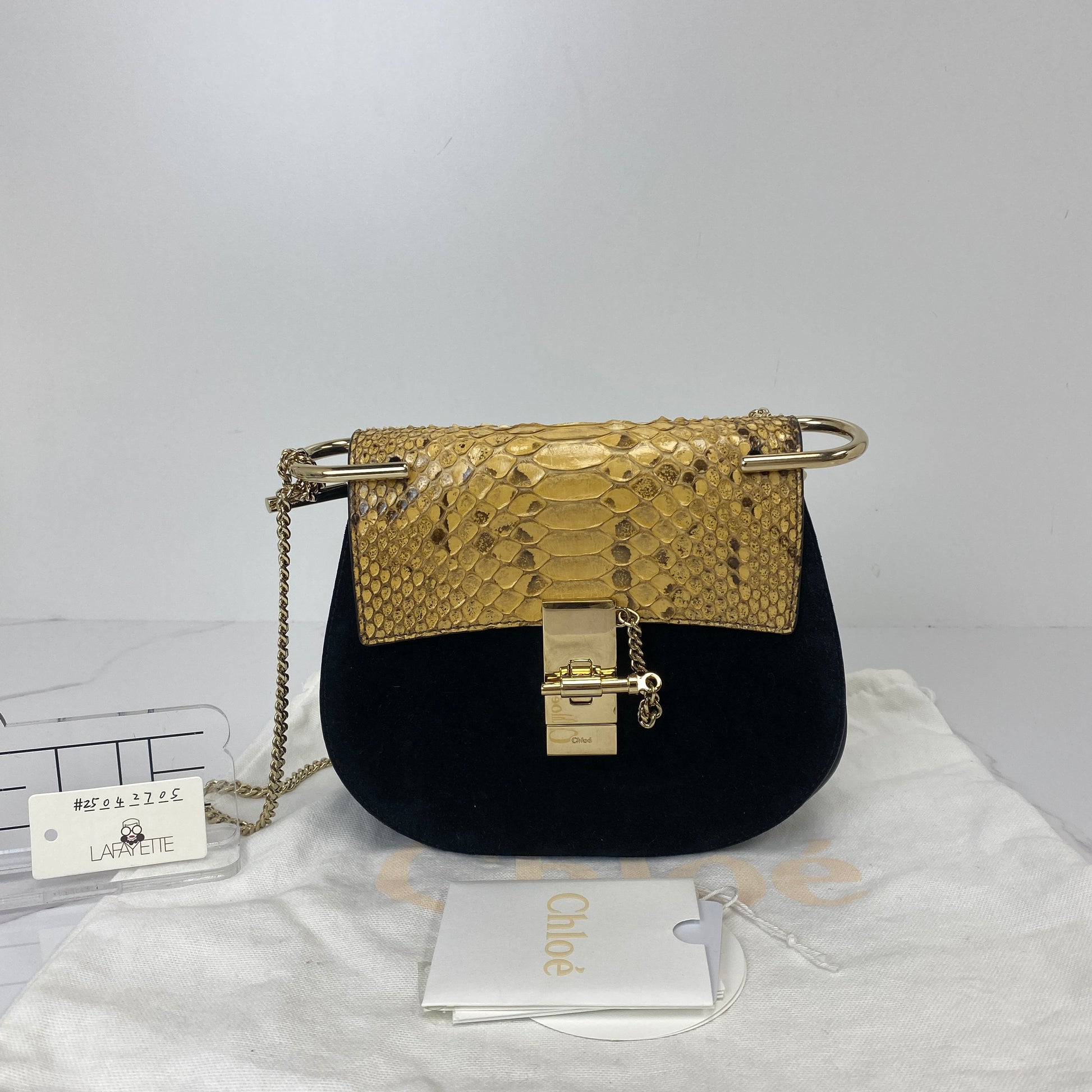 Chloé Mini Drew Bag, black suede, gold-tone hardware — detail view 1