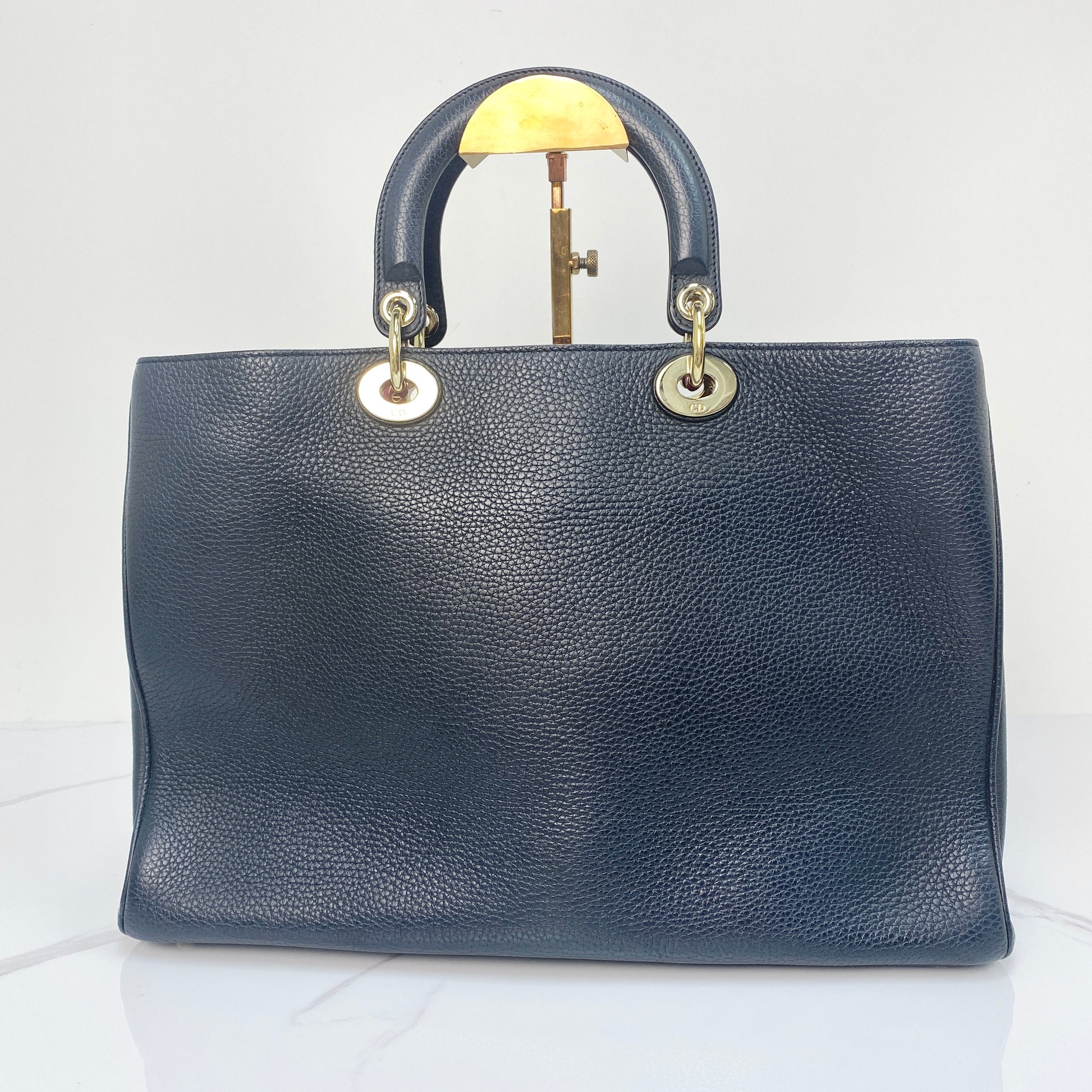 Christian Dior Diorissimo Large Tote in navy calfskin with gold-tone hardware