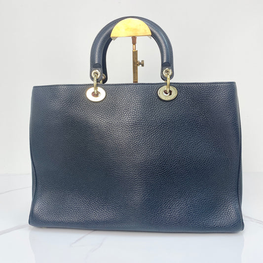 Christian Dior Diorissimo Large Tote in navy calfskin with gold-tone hardware
