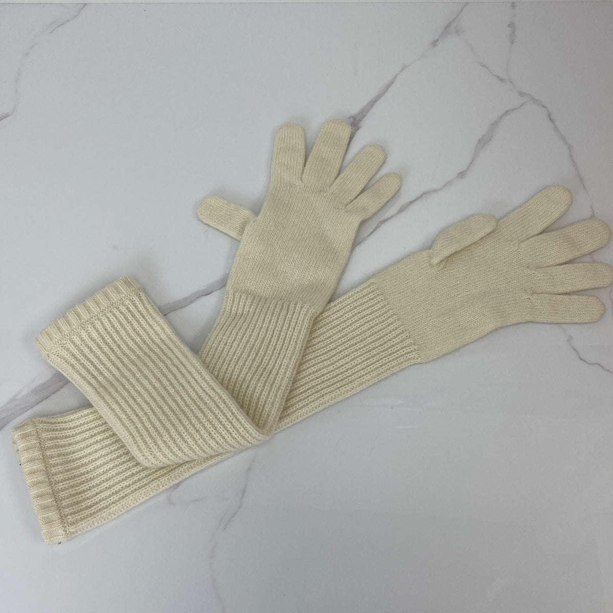 Hermès Cashmere Long Gloves, natural cashmere, palladium detail — detail view 4