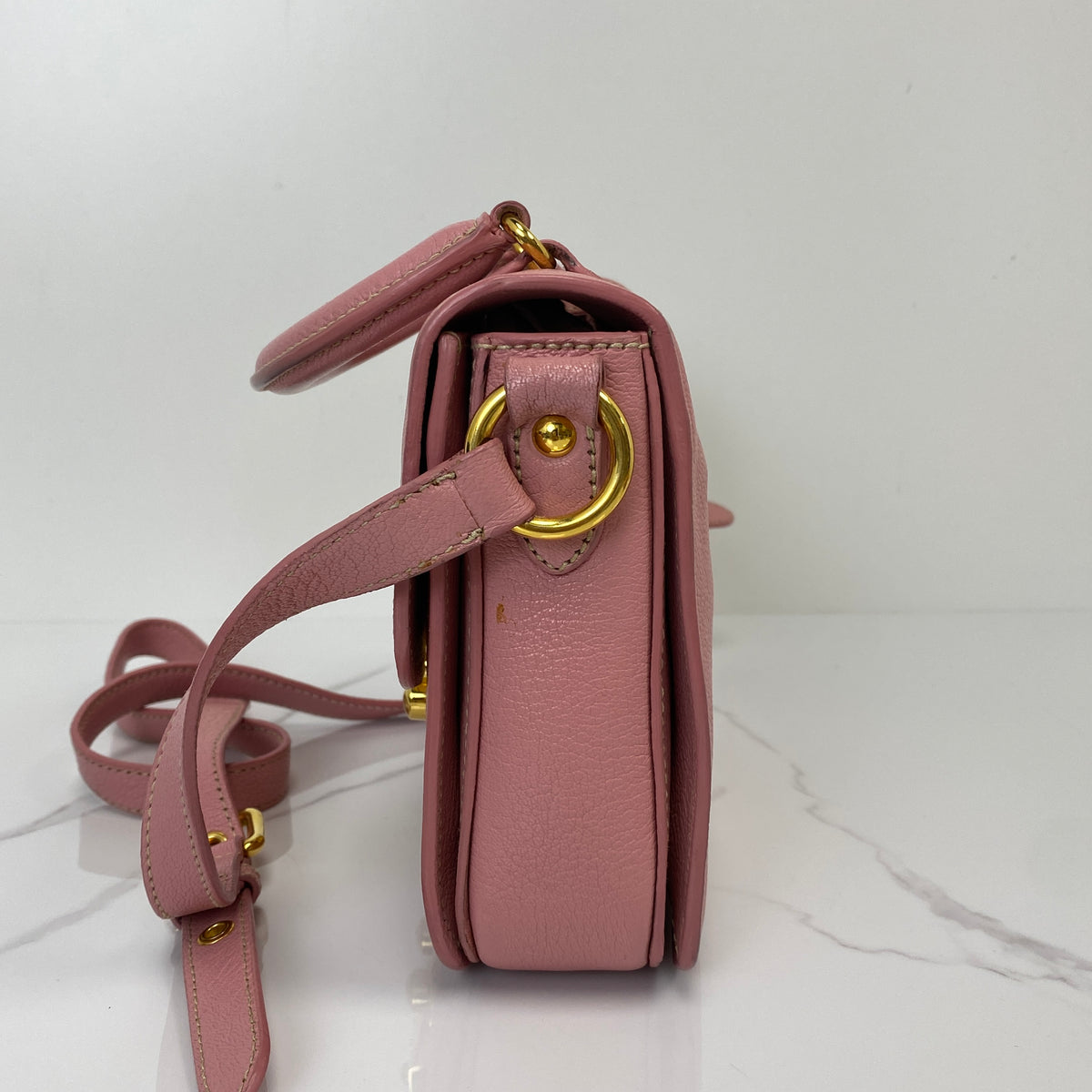 MIU MIU Messenger Bag, pink goatskin, gold-tone hardware — detail view 3