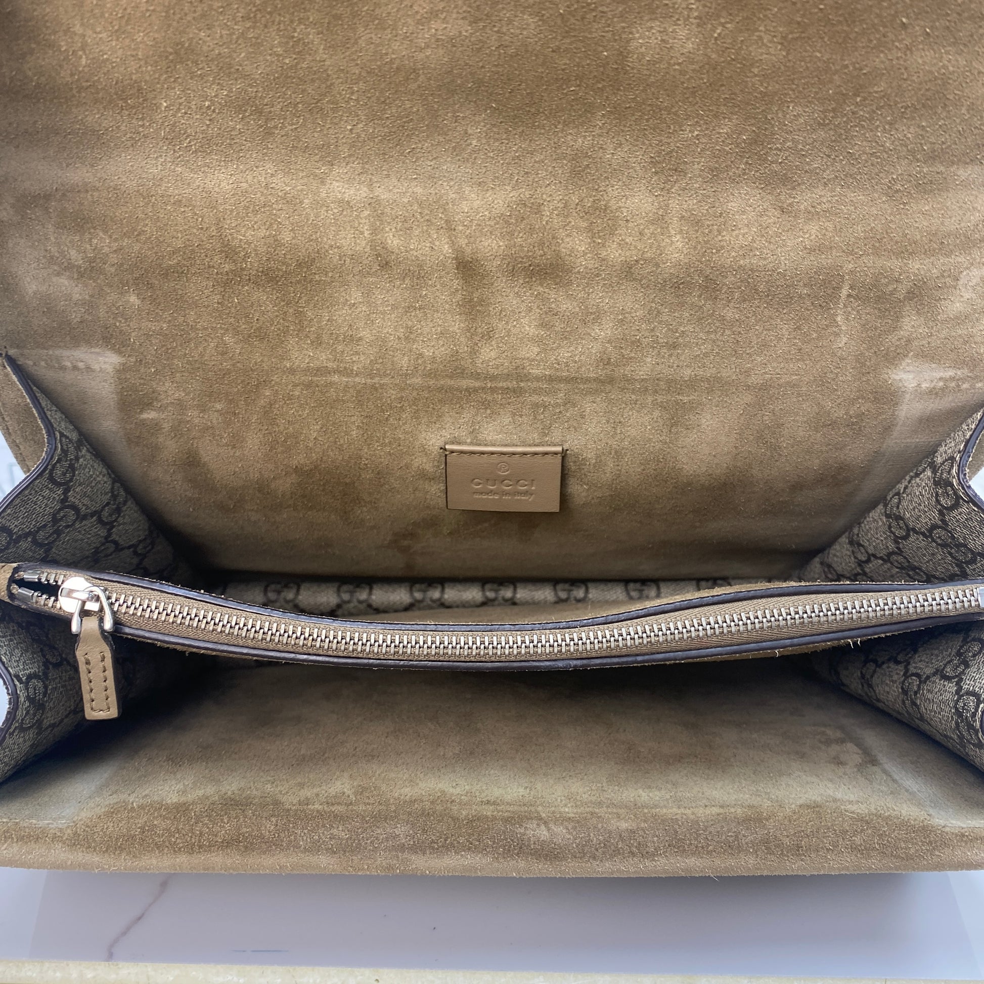 Gucci Dionysus Shoulder Bag, GG monogram, antique silver-tone hardware — detail view 6