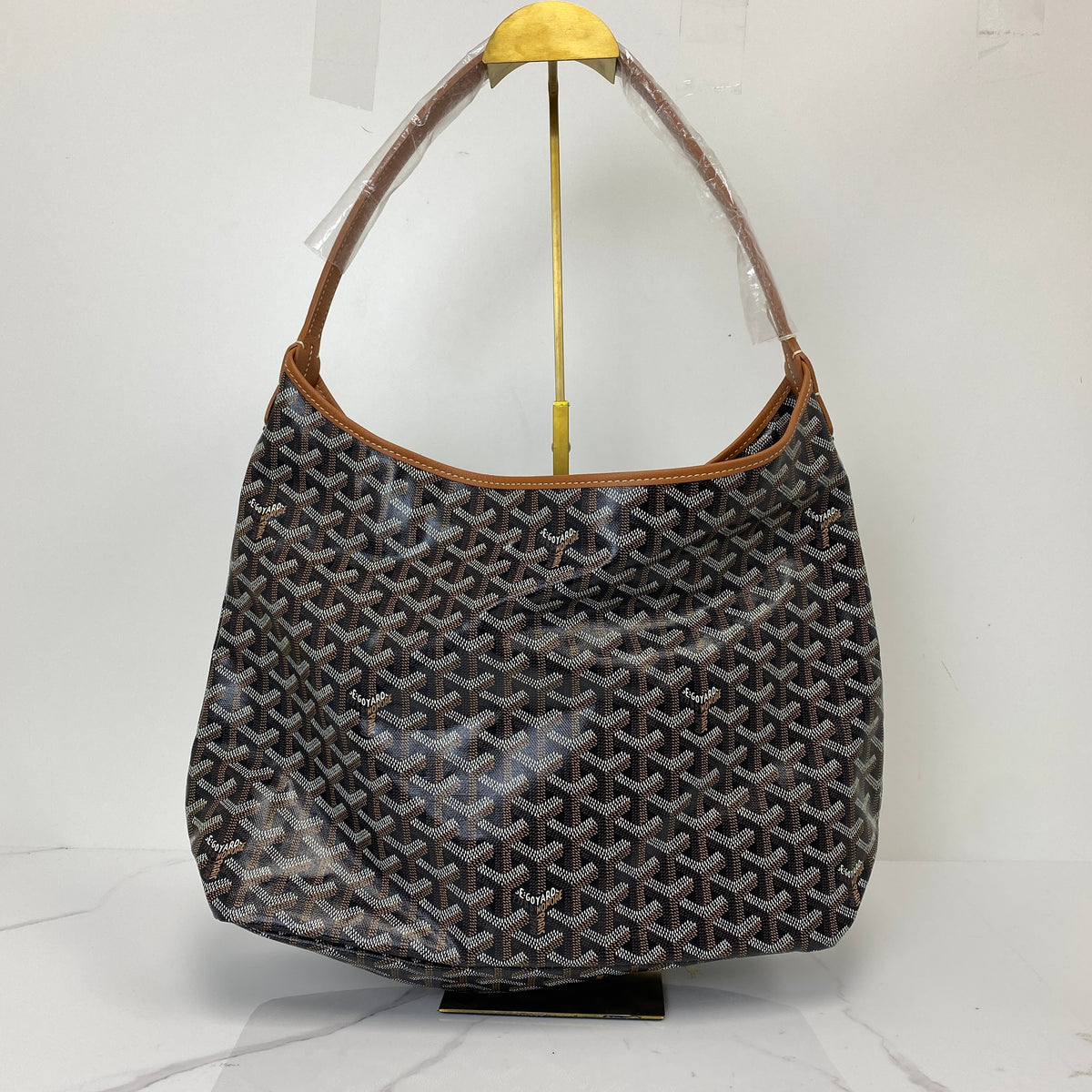 Goyard Hobo Bohème Bag Black, Black / Brown Goyardine Canvas and Chevroches Calfskin, Silver Tone — detail view 3
