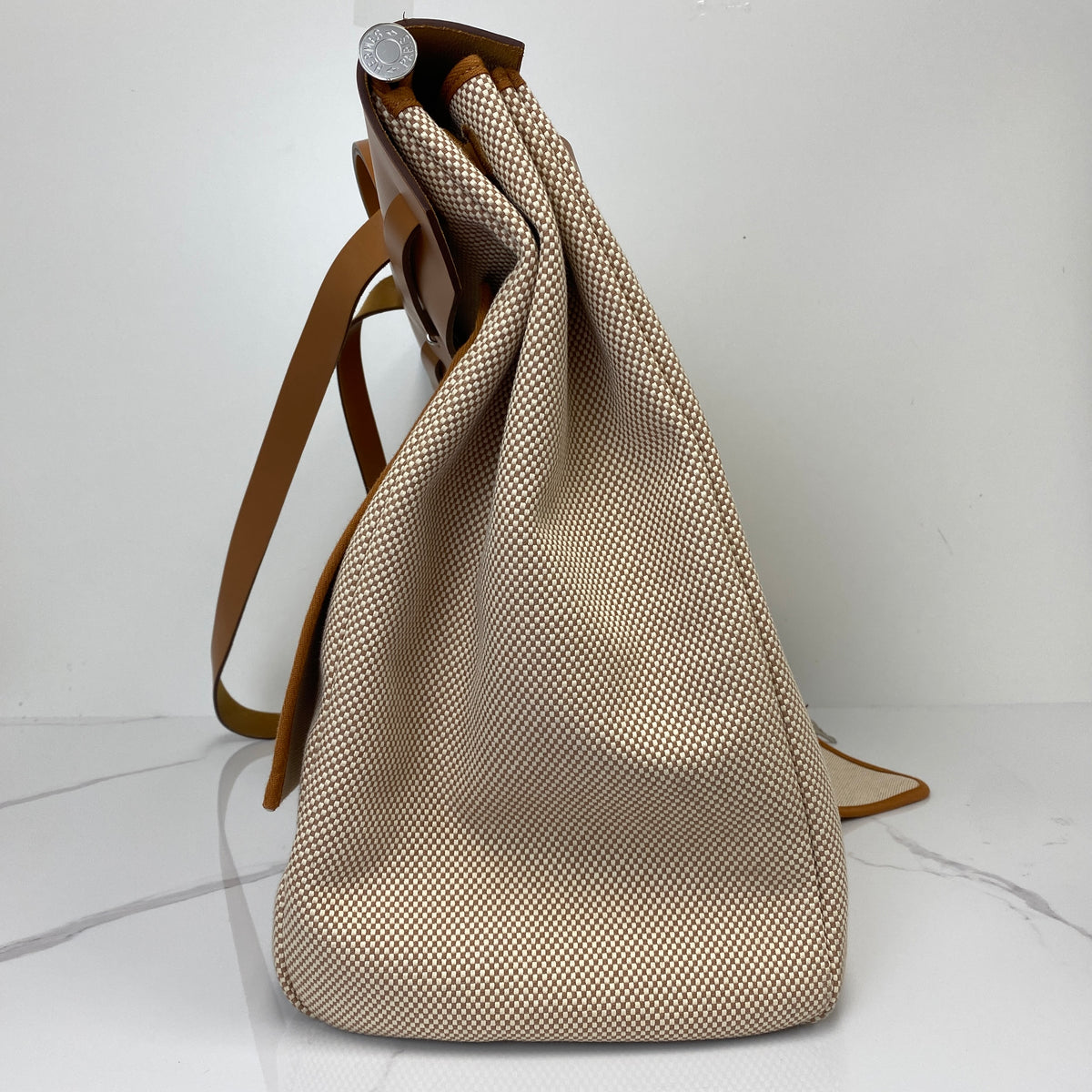 Hermès Herbag Zip Cabine Bag, ecru canvas and natural leather, palladium hardware — detail view 2