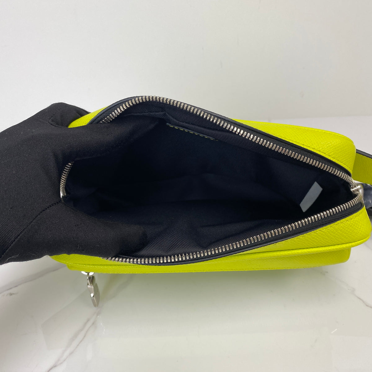 Louis Vuitton Outdoor Bumbag Monogram Taigarama Neon Yellow, Neon Yellow Monogram Coated Canvas and Taiga Leather, Silver Tone — detail view 5