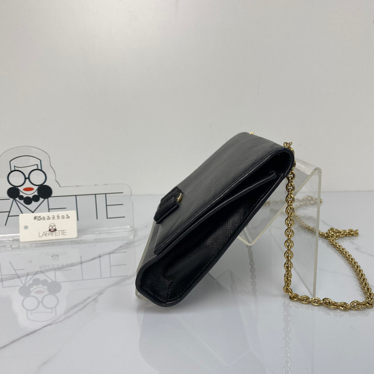 Salvatore Ferragamo Vara Bow Chain Bag, black calfskin, gold-tone Vara bow — detail view 2