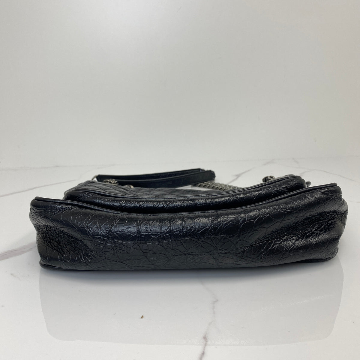 Saint Laurent Medium Niki Black Crinkled Calfskin, Black Crinkled Calfskin, Antique Silver Tone — detail view 4