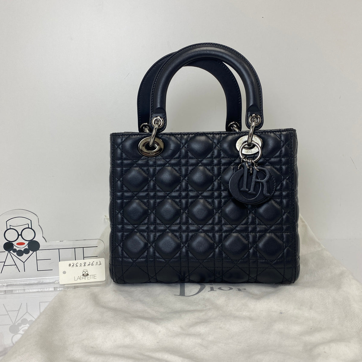 Christian Dior Medium Lady Dior, black Cannage lambskin, So Black hardware — detail view 1