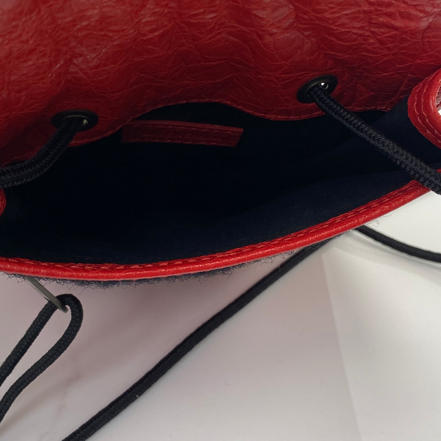 Balenciaga Small Explorer Pouch with Strap, red Arena lambskin, antique silver-tone hardware — detail view 5