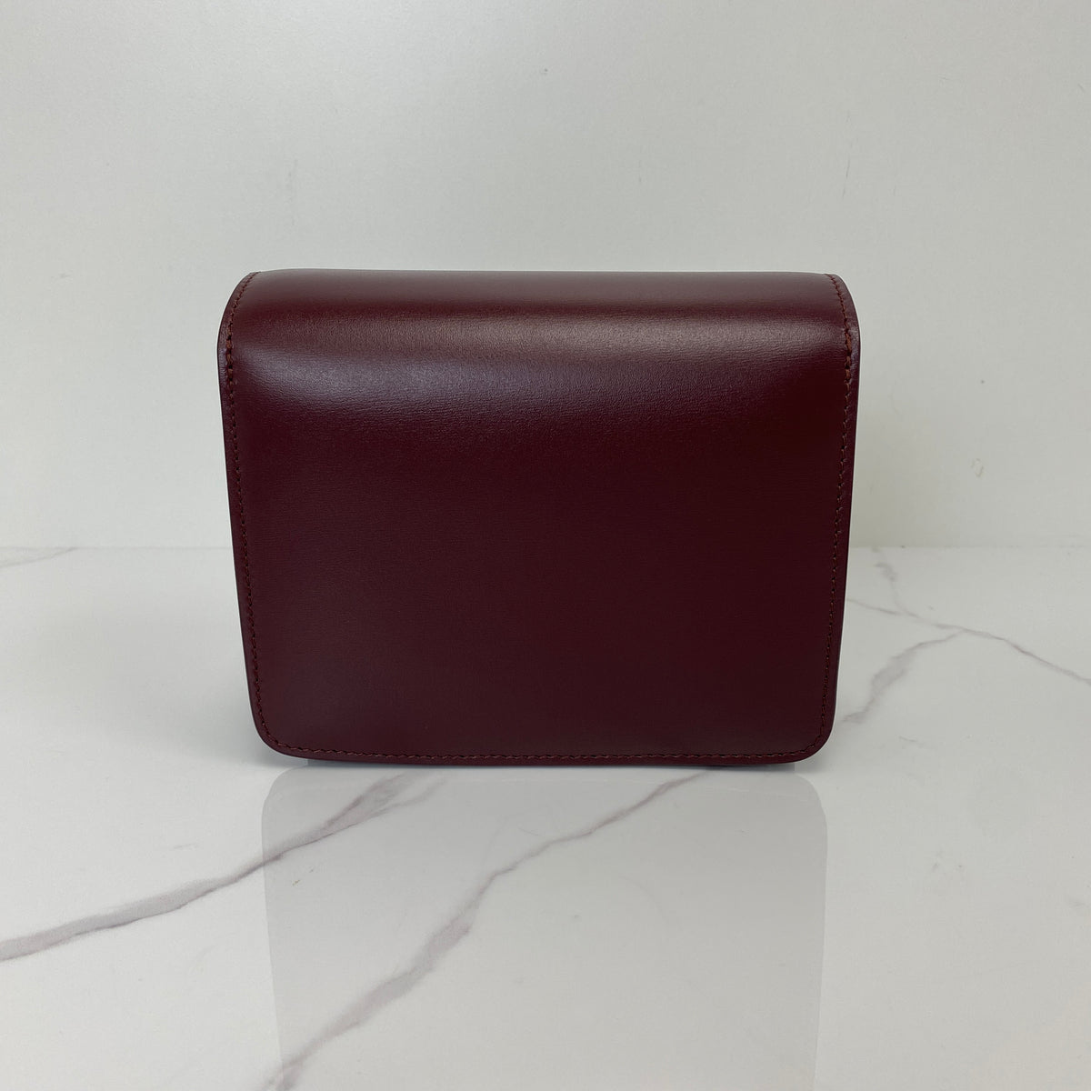 Celine Small Box, dark red calfskin, gold-tone hardware — detail view 3