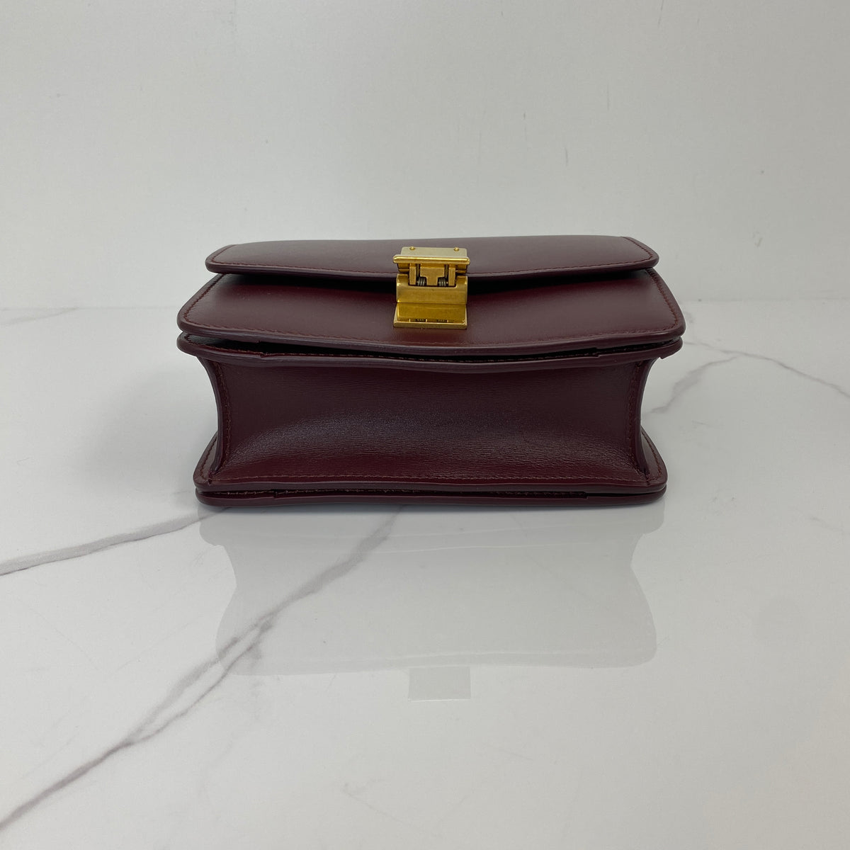 Celine Small Box, dark red calfskin, gold-tone hardware — detail view 4