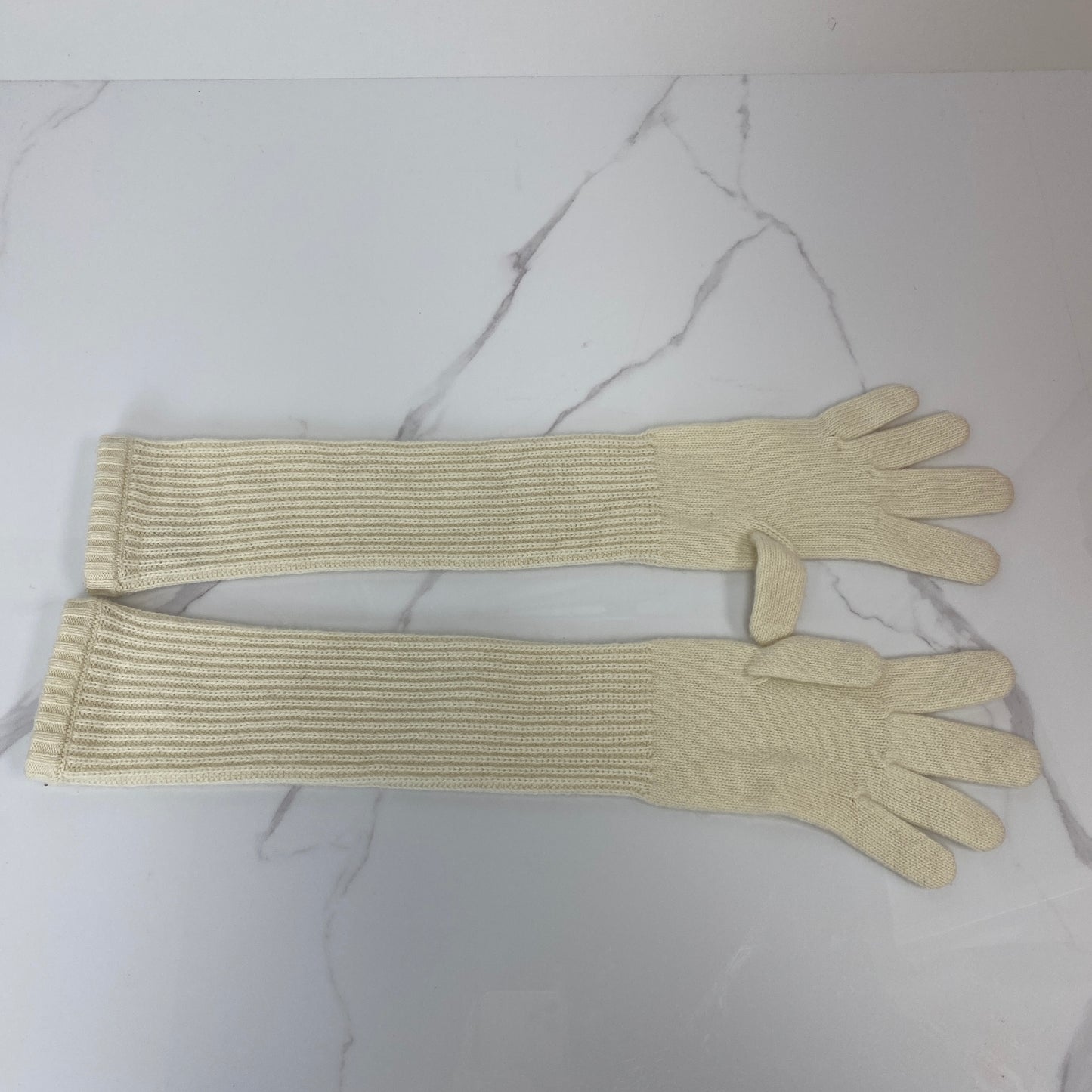 Hermès Cashmere Long Gloves, natural cashmere, palladium detail — detail view 3
