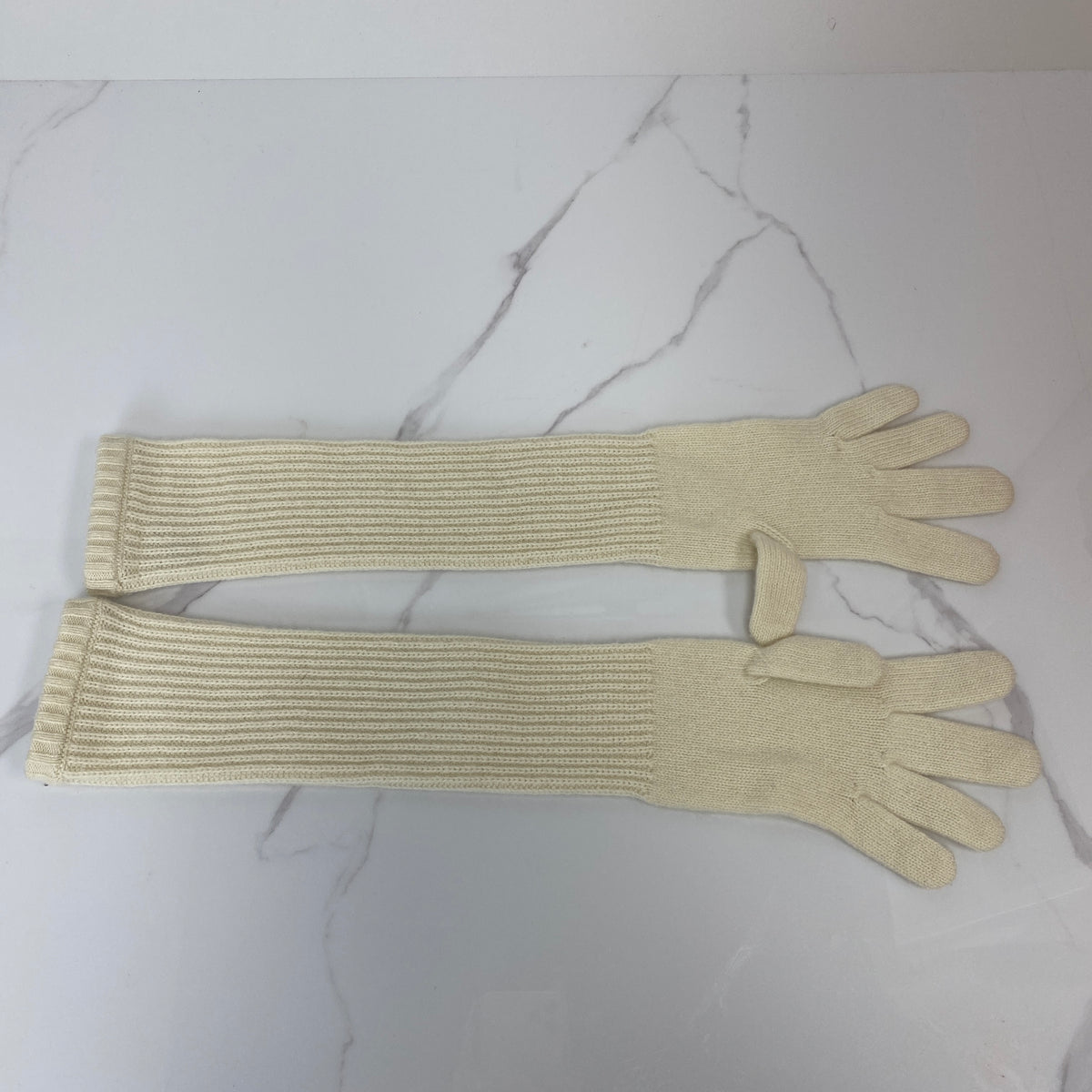 Hermès Cashmere Long Gloves, natural cashmere, palladium detail — detail view 3