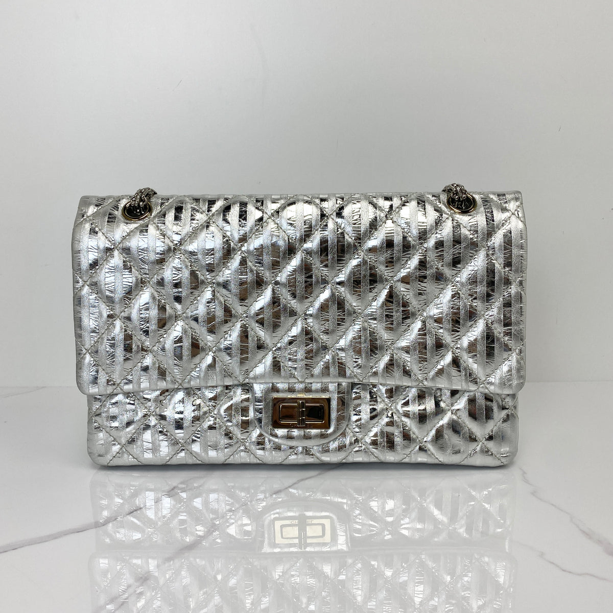 Chanel 2.55 Reissue 226 Metallic Calfskin Striped Flap Bag - photo 1