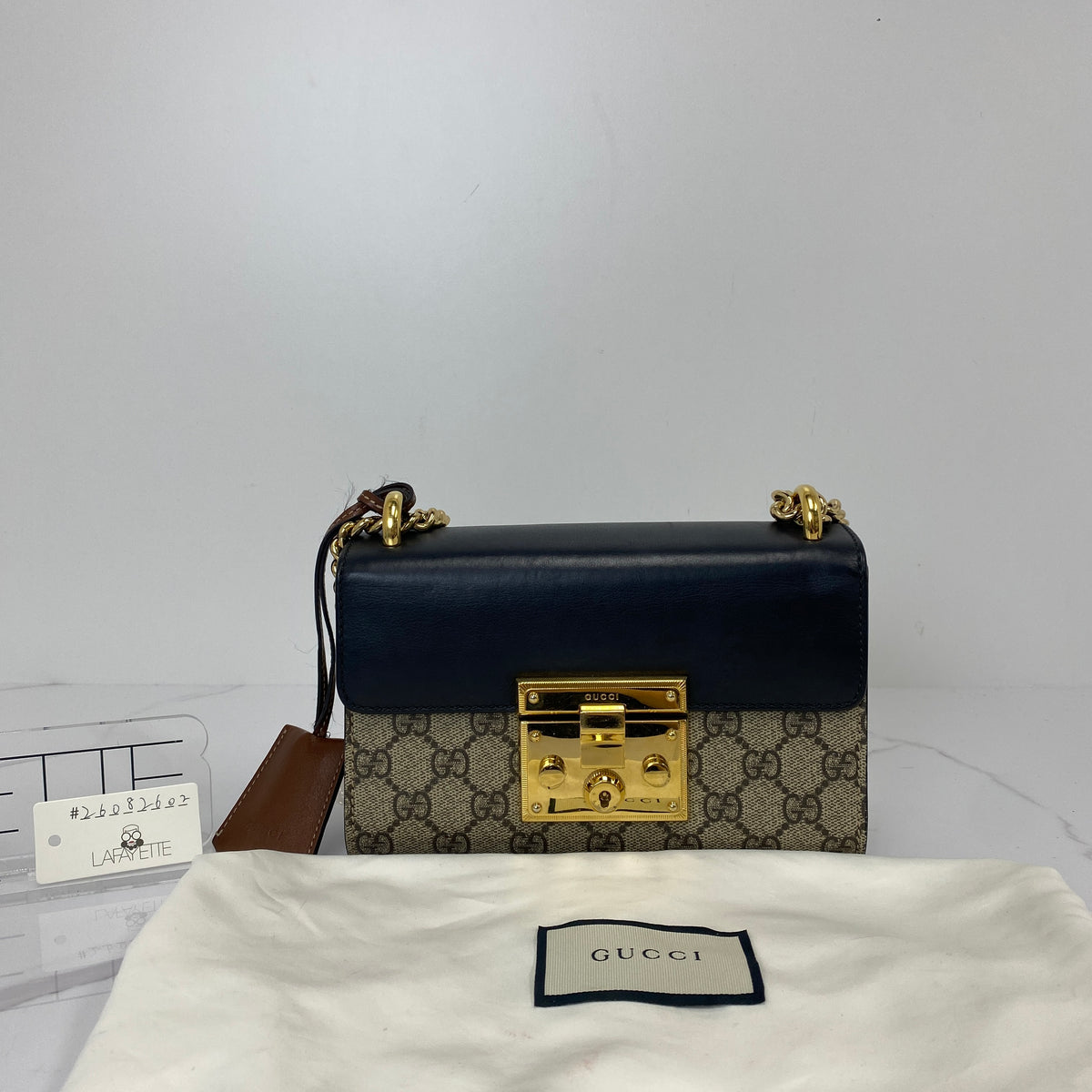 Gucci Padlock GG Supreme Shoulder Bag, black GG Supreme canvas, gold-tone padlock — detail view 5