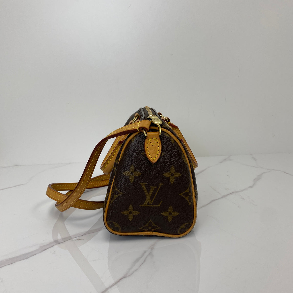 Louis Vuitton Nano Speedy Monogram, Brown Monogram Coated Canvas, Gold Tone — detail view 2