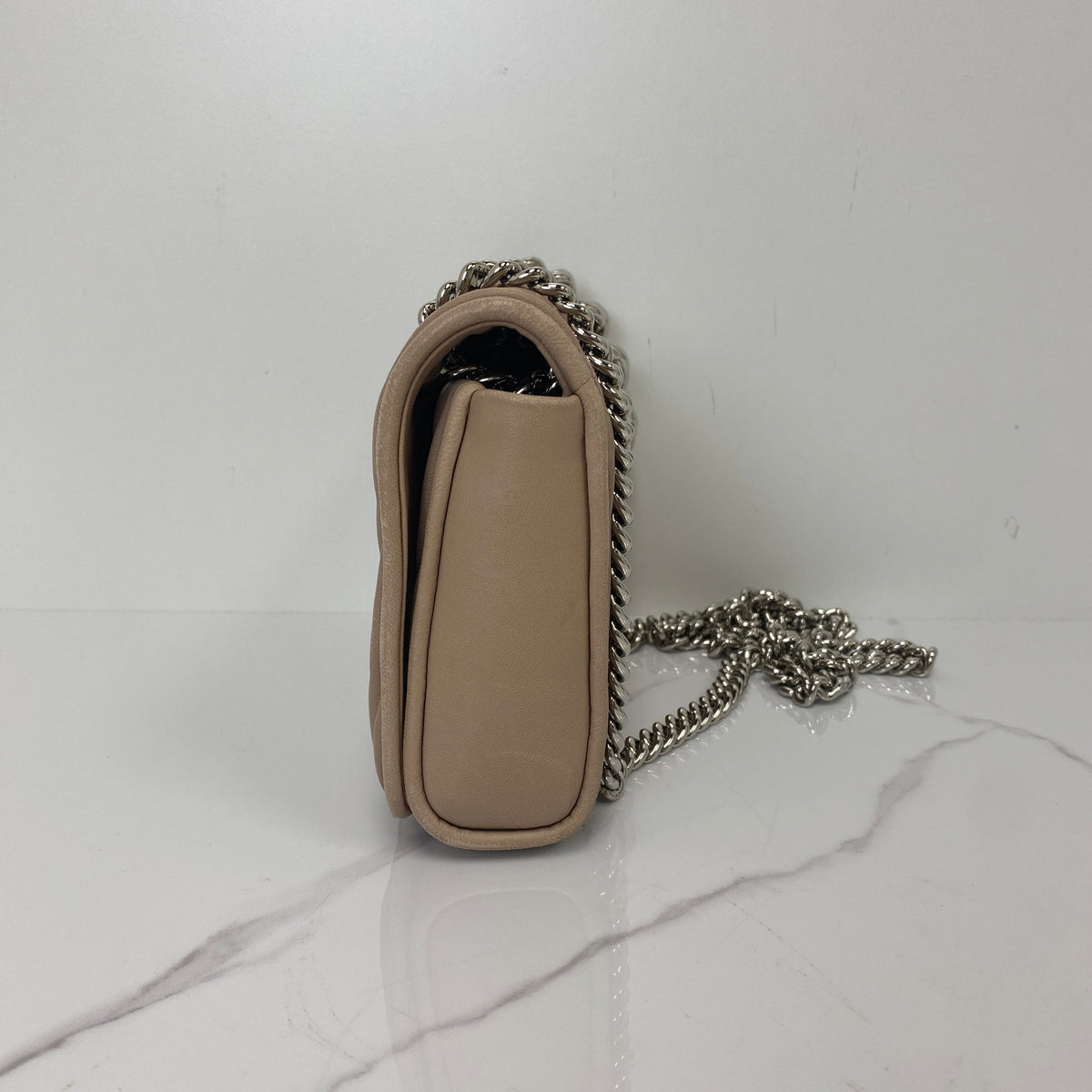 Miu Miu Nappa Matelasse Chain Bag, nude pink matelassé nappa lambskin, silver-tone chain — detail view 2