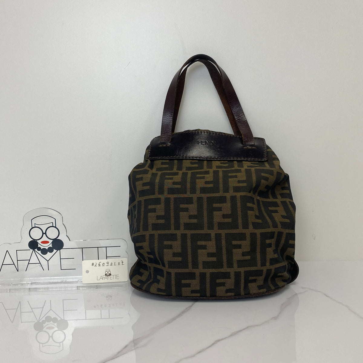 Fendi Zucca FF Vintage Bucket Bag, brown Zucca FF canvas, silver-tone hardware — detail view 1