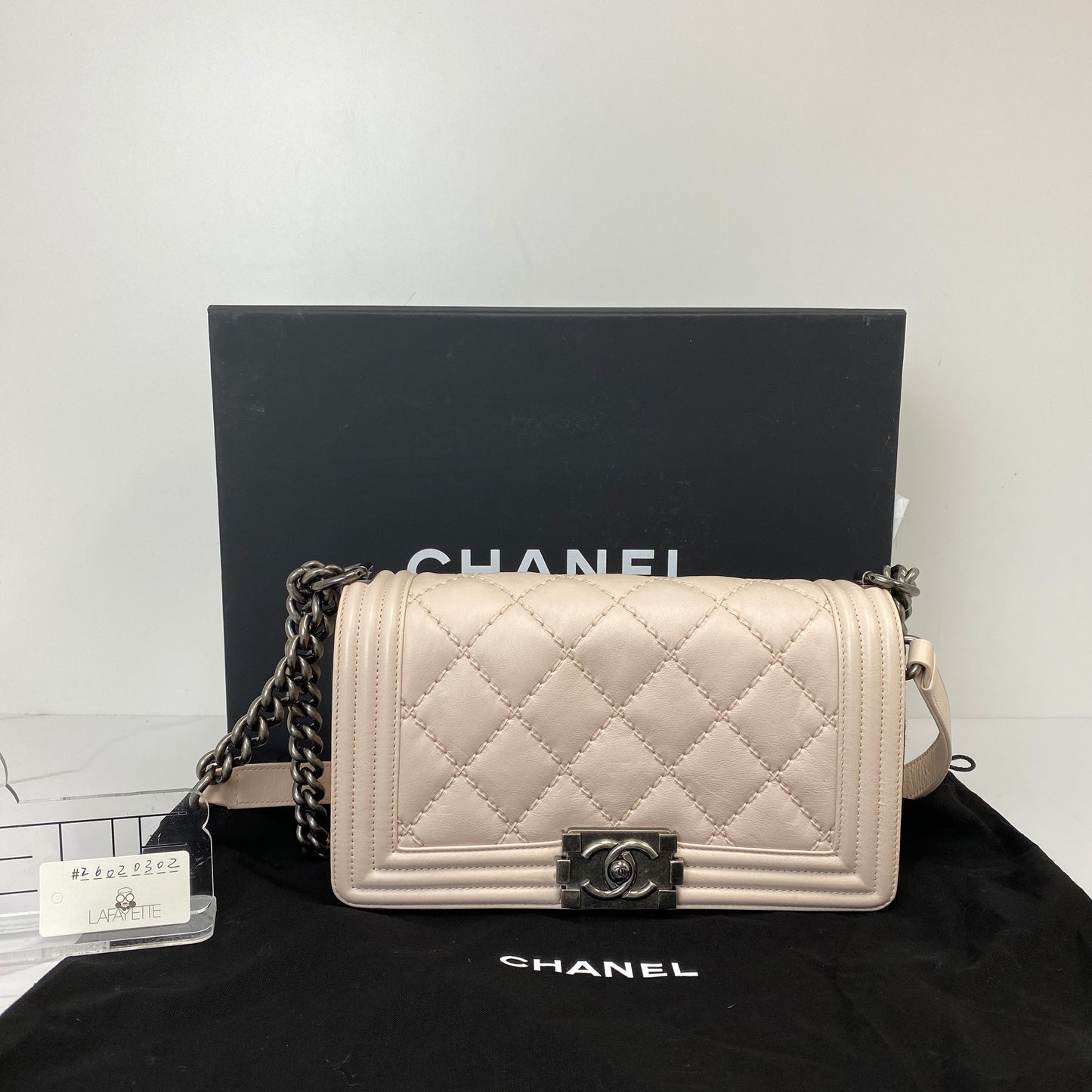 Front view of the pink Chanel Medium Boy Bag