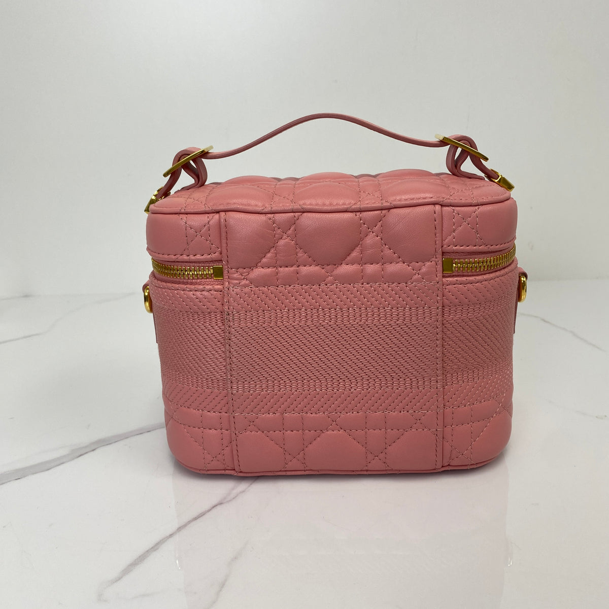Christian Dior Small DiorTravel Vanity Case with Handle, pink Cannage lambskin, gold-tone hardware — detail view 3